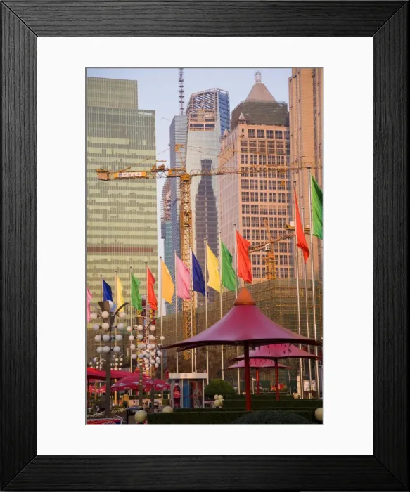 Framed Print : Modern skyscrapers and new construction in the Lujiazui financial district of Pudong Framed Print : Modern skyscrapers and new construction in the Lujiazui financial district of Pudong