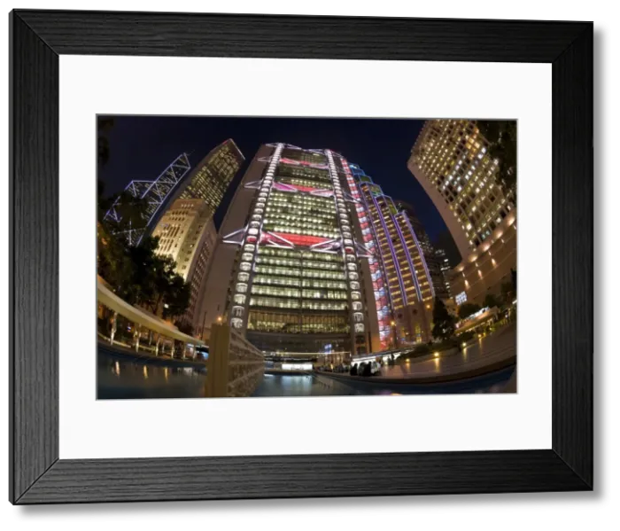 Framed Print : Bank of China and Hong Kong and Shanghai Bank illuminated at dusk, Statue Square in the financial district of Central, Hong Kong Island, Hong Kong