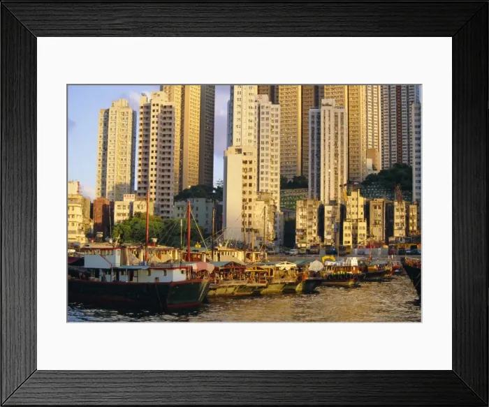 Framed Print : Tower blocks and harbour at Aberdeen on the south coast of Hong Kong Island Framed Print : Tower blocks and harbour at Aberdeen on the south coast of Hong Kong Island