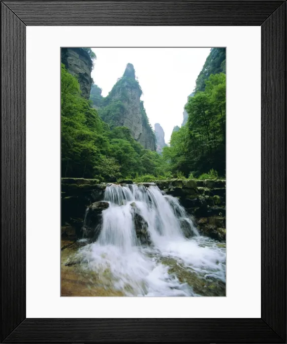 Framed Print : Spectacular limestone outcrops, forests and waterfalls of Zhangjiajie Forest Park in the Wulingyuan Scenic Area, Hunan