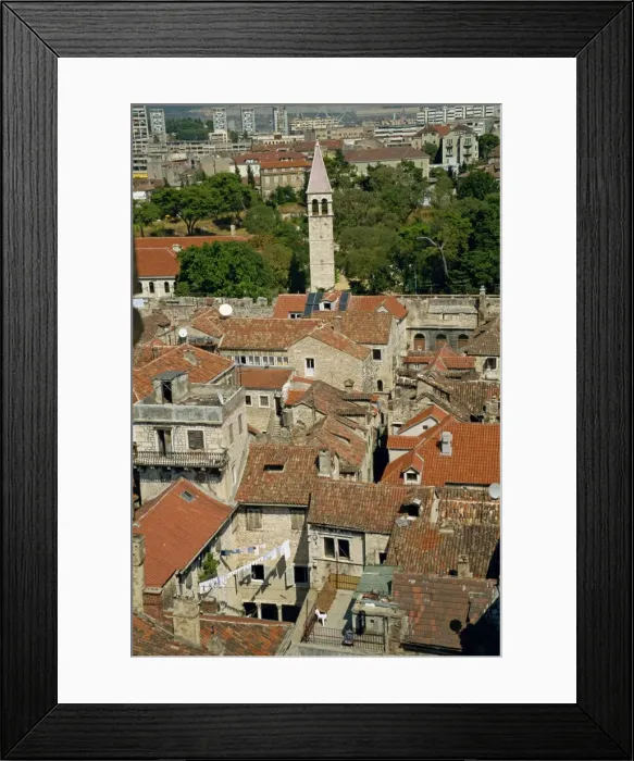 Framed Print : Skyline of houses with tile roofs and Diocletians palace in old town Framed Print : Skyline of houses with tile roofs and Diocletians palace in old town