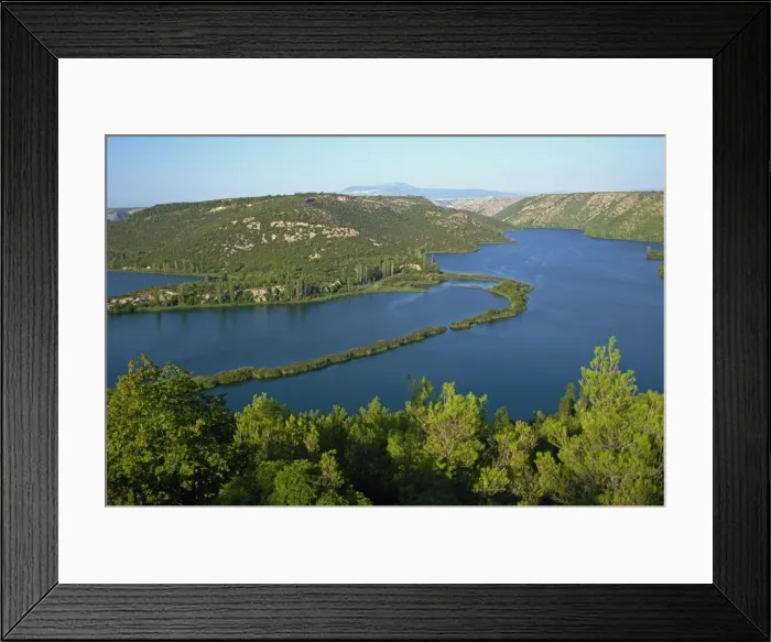 Framed Print : Lake and wooded hills in Krka National Park, Croatia, Europe Framed Print : Lake and wooded hills in Krka National Park, Croatia, Europe