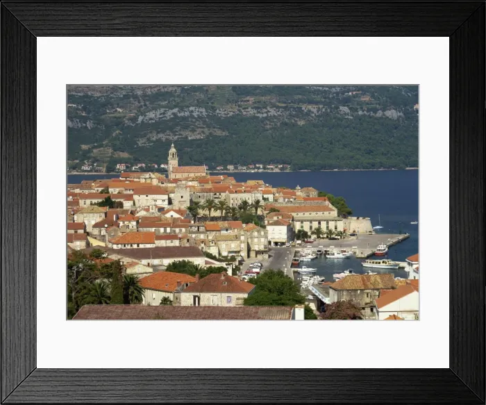 Framed Print : Skyline including harbour and coastline at the town of Korcula on Korcula Island Framed Print : Skyline including harbour and coastline at the town of Korcula on Korcula Island