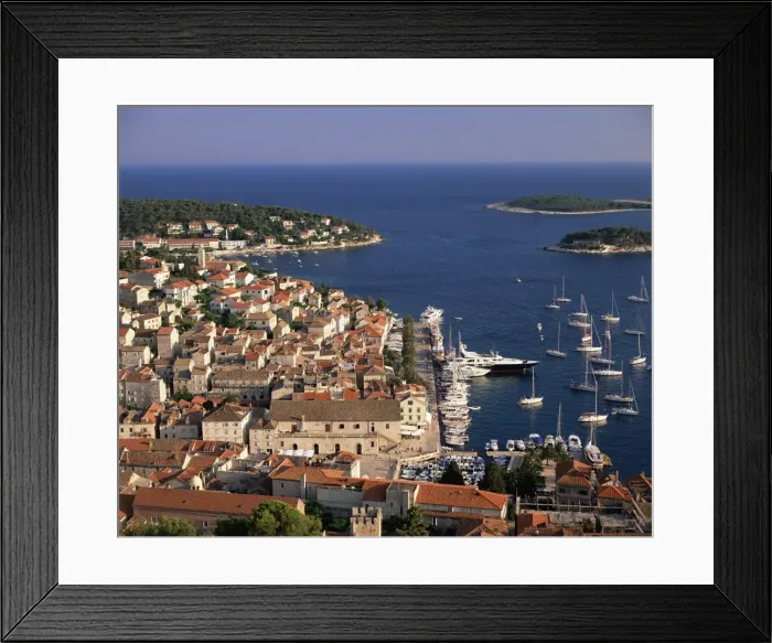Framed Print : Elevated view of the town and harbour, Hvar Town, Hvar Island, Dalmatia Framed Print : Elevated view of the town and harbour, Hvar Town, Hvar Island, Dalmatia