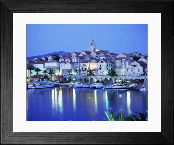 Framed Print : View of Korcula Town at dusk, Korcula Island, Dalmatia, Dalmatian coast, Croatia, Europe Framed Print : View of Korcula Town at dusk, Korcula Island, Dalmatia, Dalmatian coast, Croatia, Europe