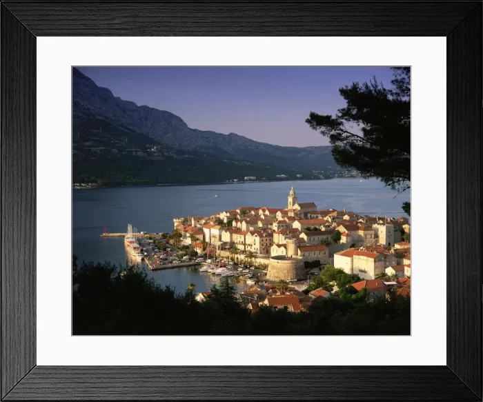 Framed Print : Elevated view of Korcula Town, Old Town of Korcula, Korcula Island, Dalmatia Framed Print : Elevated view of Korcula Town, Old Town of Korcula, Korcula Island, Dalmatia