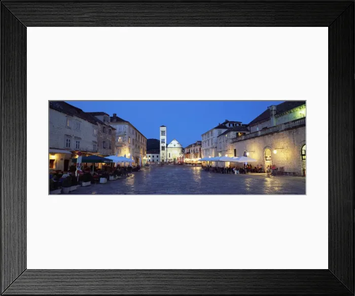 Framed Print : Town Square (Trg Sveti Stjepana) and cathedral of St. Stjepan at dusk, Hvar Town Framed Print : Town Square (Trg Sveti Stjepana) and cathedral of St. Stjepan at dusk, Hvar Town