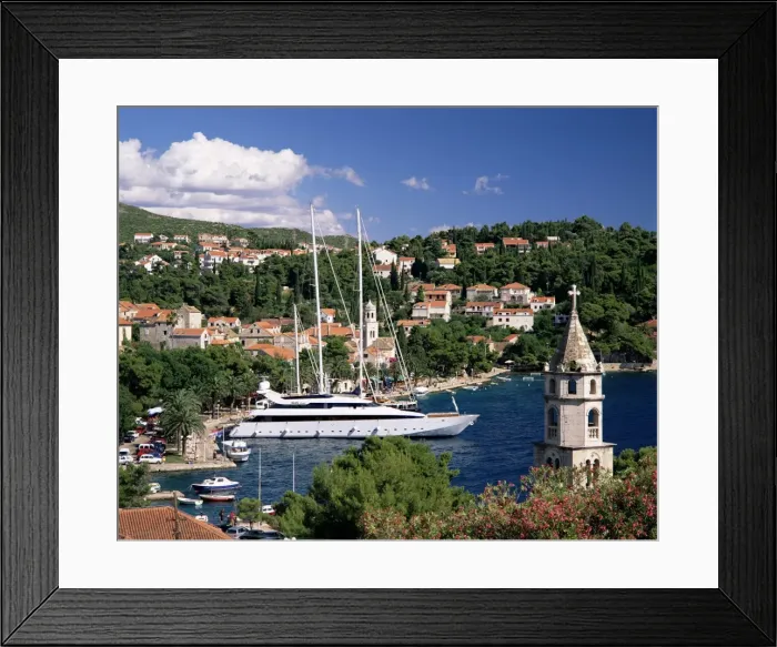Framed Print : Elevated view of the Old Town and harbour, Cavtat, Dubrovnik Riviera, Dalmatia Framed Print : Elevated view of the Old Town and harbour, Cavtat, Dubrovnik Riviera, Dalmatia