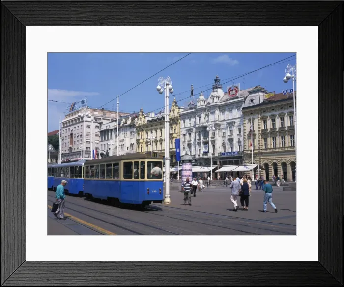 Framed Print : Street scene with tram, in the city centre of Zagreb, Croatia, Europe Framed Print : Street scene with tram, in the city centre of Zagreb, Croatia, Europe