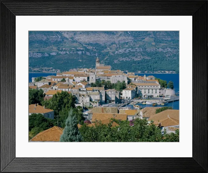 Framed Print : Aerial view of Korcula, Korcula Island, Croatia, Europe Framed Print : Aerial view of Korcula, Korcula Island, Croatia, Europe