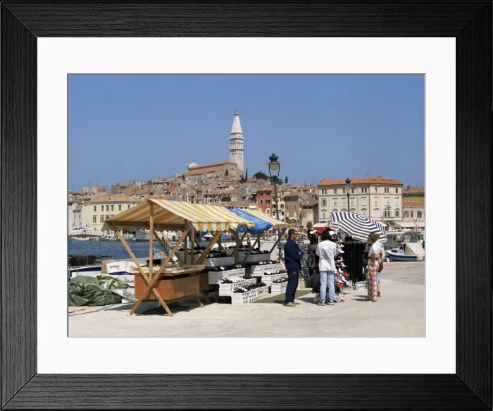 Framed Print : Market stalls on the quayside, Rovinj, Croatia, Europe Framed Print : Market stalls on the quayside, Rovinj, Croatia, Europe