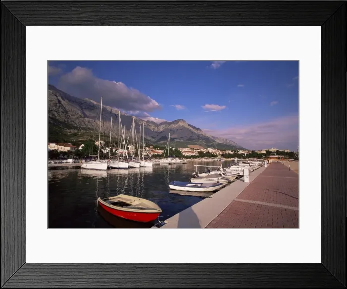 Framed Print : View of harbour from jetty, Baska Voda, Makarska Riviera, Croatia, Europe Framed Print : View of harbour from jetty, Baska Voda, Makarska Riviera, Croatia, Europe