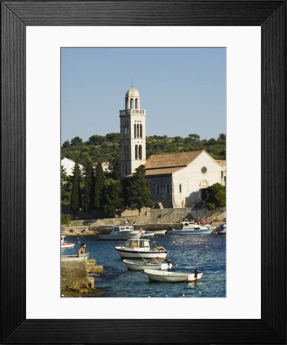 Framed Print : Harbour area, and 15th century Renaissance Franciscan monastery, Hvar Island Framed Print : Harbour area, and 15th century Renaissance Franciscan monastery, Hvar Island