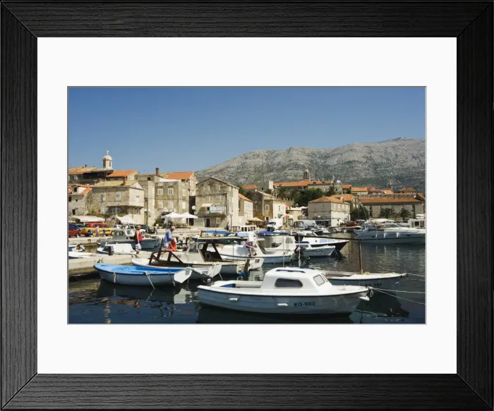 Framed Print : Seafront harbour view of medieval Old Town, Korcula Island, Dalmatia Coast Framed Print : Seafront harbour view of medieval Old Town, Korcula Island, Dalmatia Coast