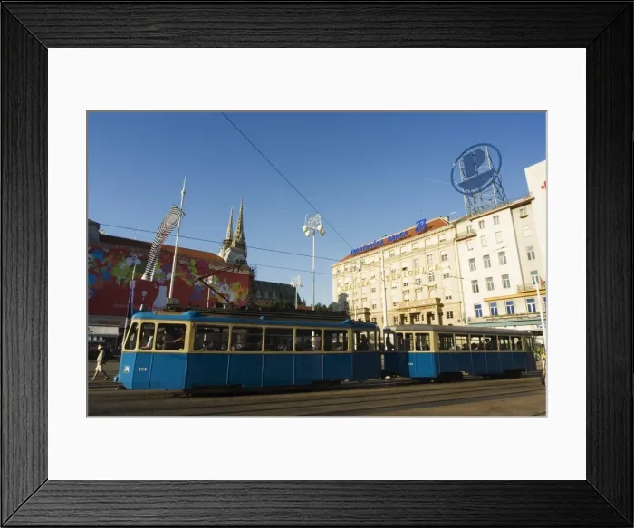 Framed Print : Tram in city centre square, Zagreb, Croatia, Europe Framed Print : Tram in city centre square, Zagreb, Croatia, Europe