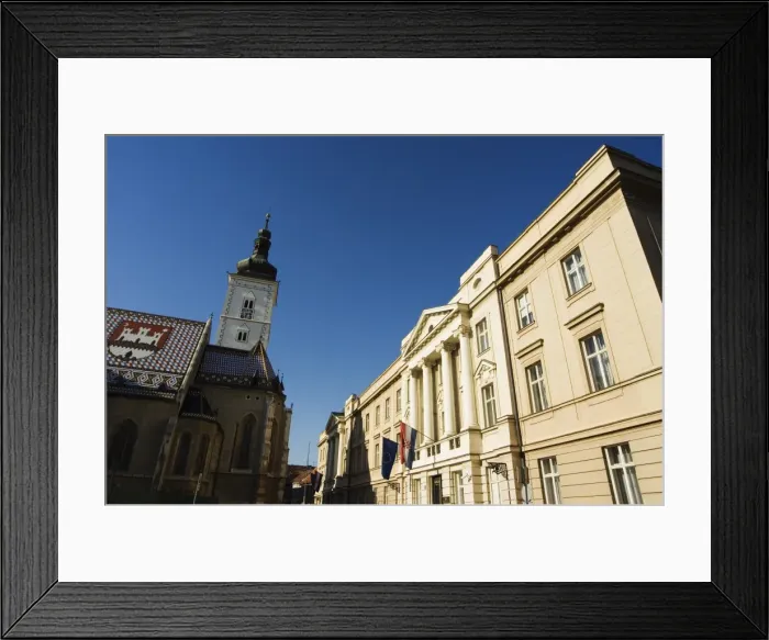 Framed Print : Medieval Old Town of Gradec, St. Marks church, and Sabor dating from 1908 Framed Print : Medieval Old Town of Gradec, St. Marks church, and Sabor dating from 1908
