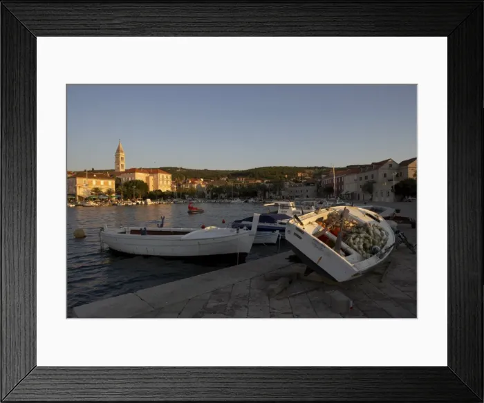 Framed Print : Evening light in Supetar, with fishing boats in foreground, Brac, Dalmatian Coast Framed Print : Evening light in Supetar, with fishing boats in foreground, Brac, Dalmatian Coast