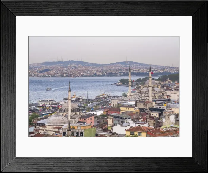 Framed Print : Rustem Pasha Mosque and New Mosque (Yeni Cami) with Bosphorus Strait behind, Istanbul Framed Print : Rustem Pasha Mosque and New Mosque (Yeni Cami) with Bosphorus Strait behind, Istanbul