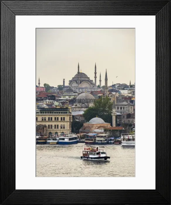 Framed Print : Cruise on the Golden Horn with Mosque behind, Istanbul, Turkey, Europe Framed Print : Cruise on the Golden Horn with Mosque behind, Istanbul, Turkey, Europe