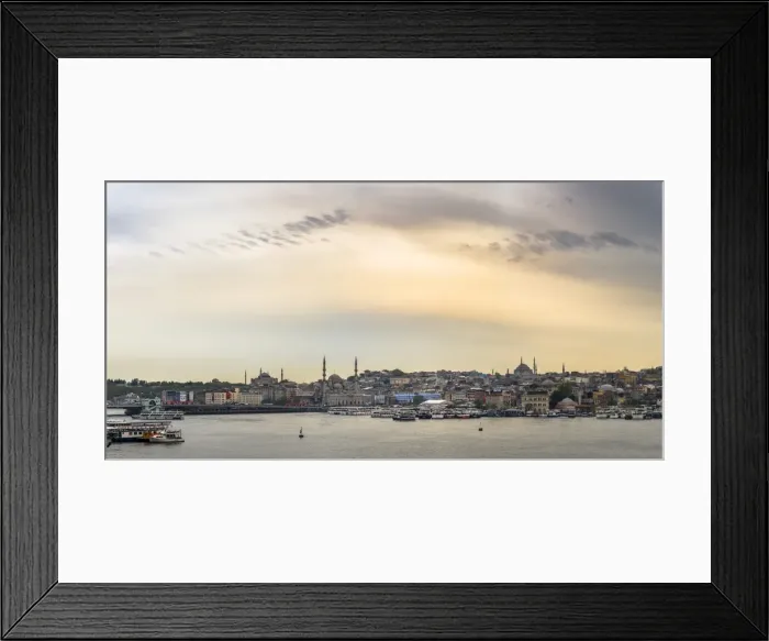 Framed Print : Hagia Sophia and New Mosque seen across Golden Horn at sunset, Istanbul, Turkey, Europe