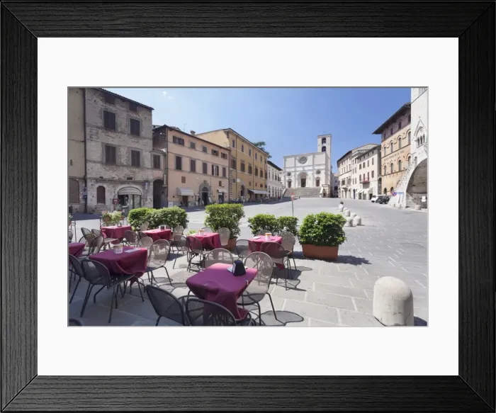 Framed Print : Street cafe at Piazza del Popolo Square, Duomo Santa Maria Cathedral, Todi, Perugia District Framed Print : Street cafe at Piazza del Popolo Square, Duomo Santa Maria Cathedral, Todi, Perugia District
