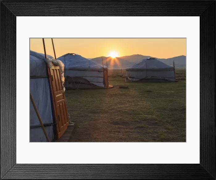 Framed Print : Sunrise over gers in summer, Nomad camp, Gurvanbulag, Bulgan, Northern Mongolia, Central Asia Framed Print : Sunrise over gers in summer, Nomad camp, Gurvanbulag, Bulgan, Northern Mongolia, Central Asia