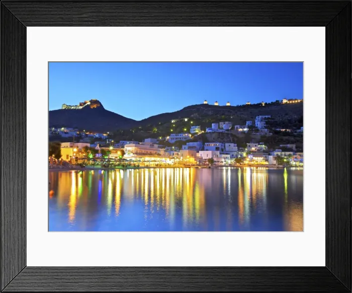 Framed Print : Panteli at night, Leros, Dodecanese, Greek Islands, Greece, Europe