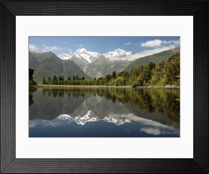 Framed Print : Southern Alps from Lake Matheson, Fox Glacier village, Westland, South Island, New Zealand Framed Print : Southern Alps from Lake Matheson, Fox Glacier village, Westland, South Island, New Zealand