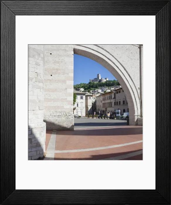 Framed Print : View from Santa Chiara Basilica to Rocca Maggiore Fortress, Assisi, Perugia District