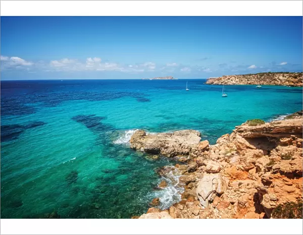 Rocky coast near Cala Vadella, Ibiza, Balearic Islands, Spain, Mediterranean, Europe