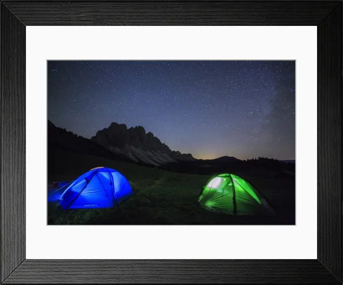 Framed Print : Camping under the stars, Malga Zannes, Funes Valley, South Tyrol, Dolomites, Italy