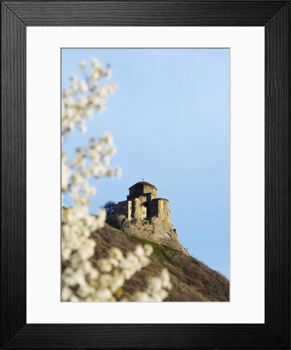 Framed Print : Jvari Church (Holy Cross Church), and spring blossom, Mtskheta, historical capital Framed Print : Jvari Church (Holy Cross Church), and spring blossom, Mtskheta, historical capital