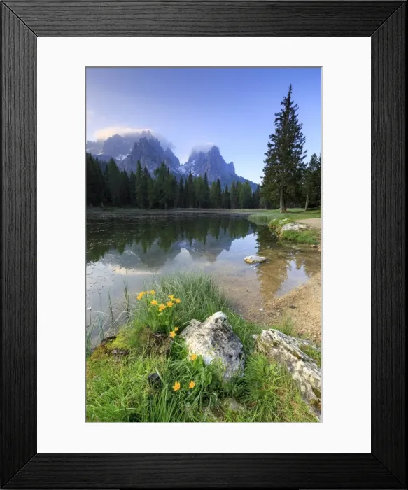 Framed Print : Cadini di Misurina group reflected in Lake Antorno at sunrise, Auronzo of Cadore Framed Print : Cadini di Misurina group reflected in Lake Antorno at sunrise, Auronzo of Cadore