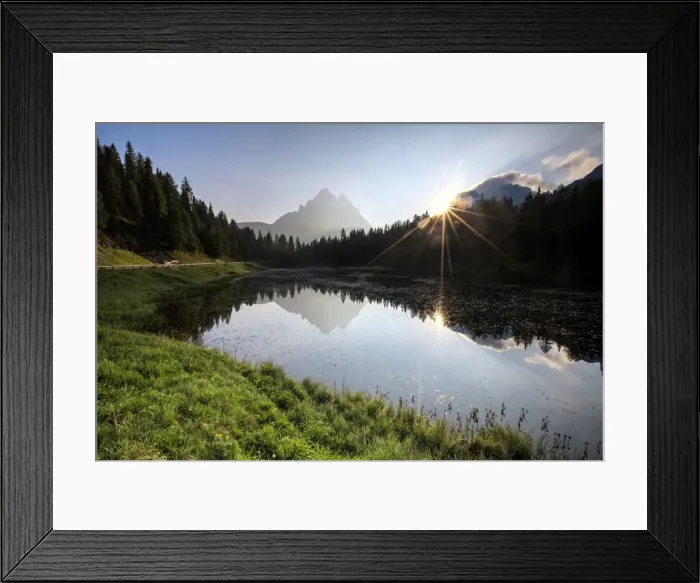 Framed Print : The Three Peaks of Lavaredo are reflected in Lake Antorno at sunrise, Veneto Sesto Dolomites Framed Print : The Three Peaks of Lavaredo are reflected in Lake Antorno at sunrise, Veneto Sesto Dolomites