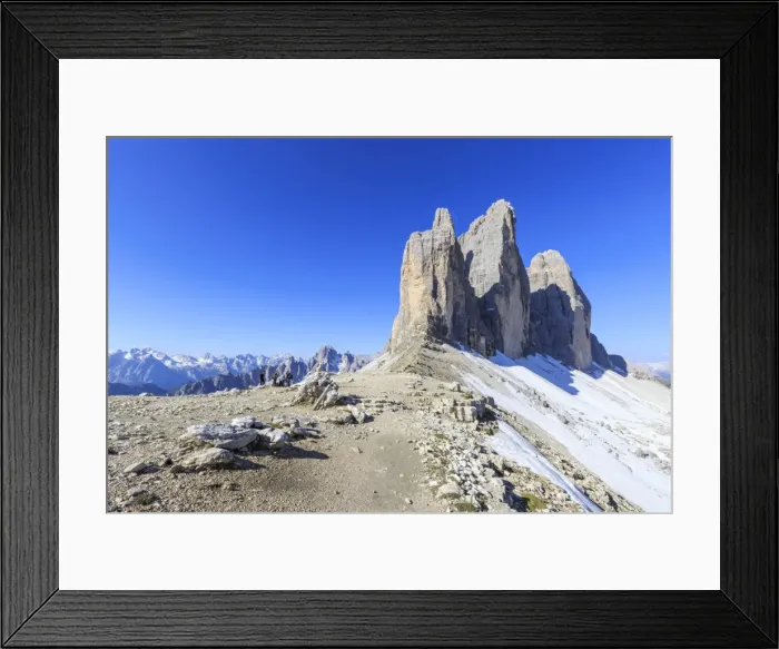Framed Print : View of the Three Peaks of Lavaredo on a summer day, Sesto, Dolomites, Trentino-Alto Adige Framed Print : View of the Three Peaks of Lavaredo on a summer day, Sesto, Dolomites, Trentino-Alto Adige