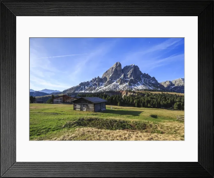 Framed Print : Sass de Putia in background enriched by green meadows, Passo delle Erbe, Puez Odle Framed Print : Sass de Putia in background enriched by green meadows, Passo delle Erbe, Puez Odle