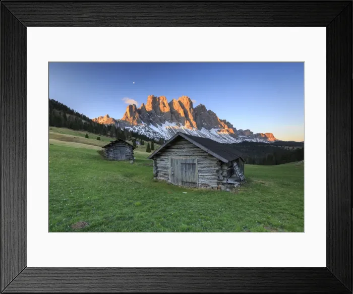 Framed Print : The group of Odle views from Gampen Malga at dawn, Funes Valley, Dolomites, South Tyrol Framed Print : The group of Odle views from Gampen Malga at dawn, Funes Valley, Dolomites, South Tyrol