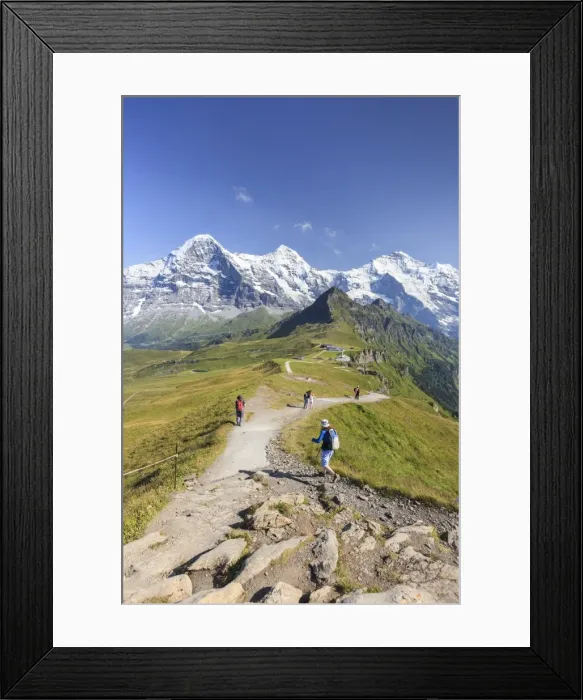Framed Print : Hikers on the way to Mount Eiger, Mannlichen, Grindelwald, Bernese Oberland, Canton of Bern Framed Print : Hikers on the way to Mount Eiger, Mannlichen, Grindelwald, Bernese Oberland, Canton of Bern