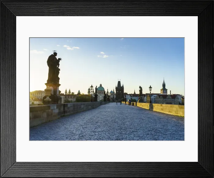Framed Print : Early morning on Charles Bridge looking towards the Old Town, UNESCO World Heritage Site Framed Print : Early morning on Charles Bridge looking towards the Old Town, UNESCO World Heritage Site