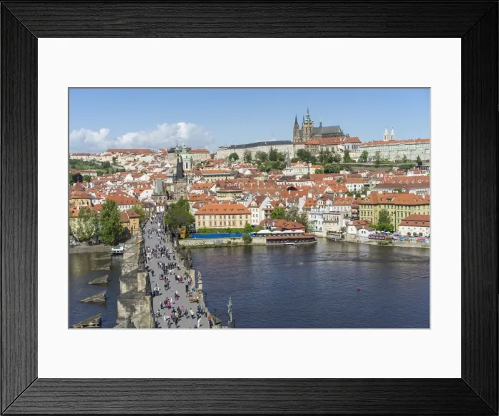 Framed Print : High angle view of Charles Bridge looking towards the Castle District, Royal Palace and St Framed Print : High angle view of Charles Bridge looking towards the Castle District, Royal Palace and St