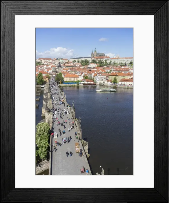 Framed Print : High angle view of Charles Bridge looking towards the Castle District, Royal Palace and St Framed Print : High angle view of Charles Bridge looking towards the Castle District, Royal Palace and St