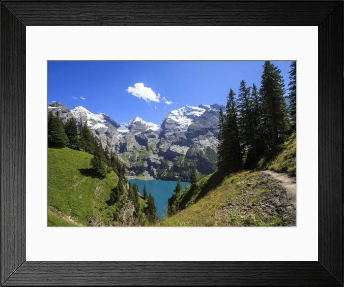 Framed Print : Summer view of Lake Oeschinensee, Bernese Oberland, Kandersteg, Canton of Bern, Switzerland Framed Print : Summer view of Lake Oeschinensee, Bernese Oberland, Kandersteg, Canton of Bern, Switzerland