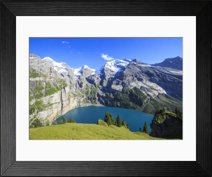 Framed Print : Summer view of Lake Oeschinensee, Bernese Oberland, Kandersteg, Canton of Bern, Switzerland Framed Print : Summer view of Lake Oeschinensee, Bernese Oberland, Kandersteg, Canton of Bern, Switzerland