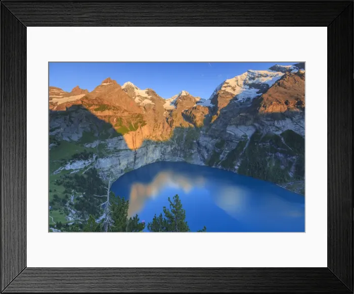 Framed Print : Sunset on Lake Oeschinensee, Bernese Oberland, Kandersteg, Canton of Bern, Switzerland