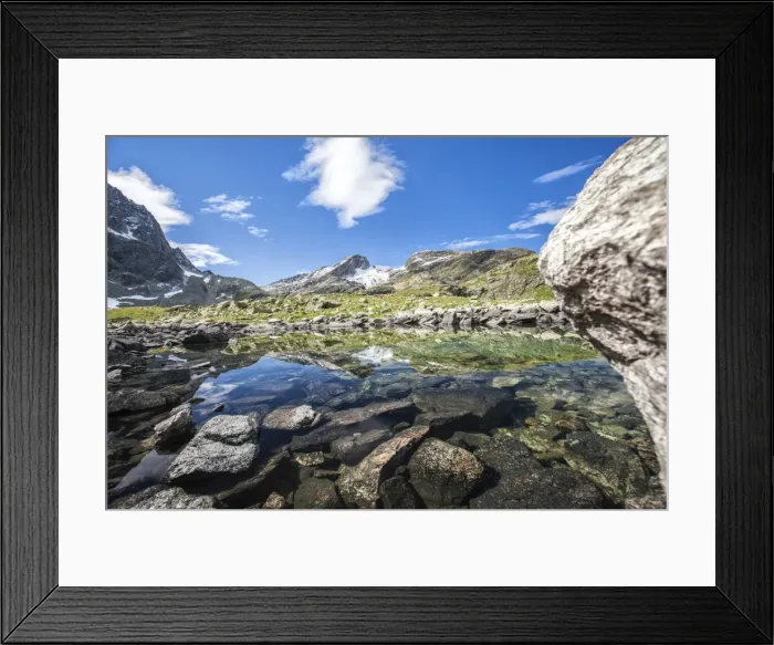 Framed Print : Summer day at Lake Grevasalvas, Engadine, Canton of Grisons (Graubunden), Switzerland Framed Print : Summer day at Lake Grevasalvas, Engadine, Canton of Grisons (Graubunden), Switzerland