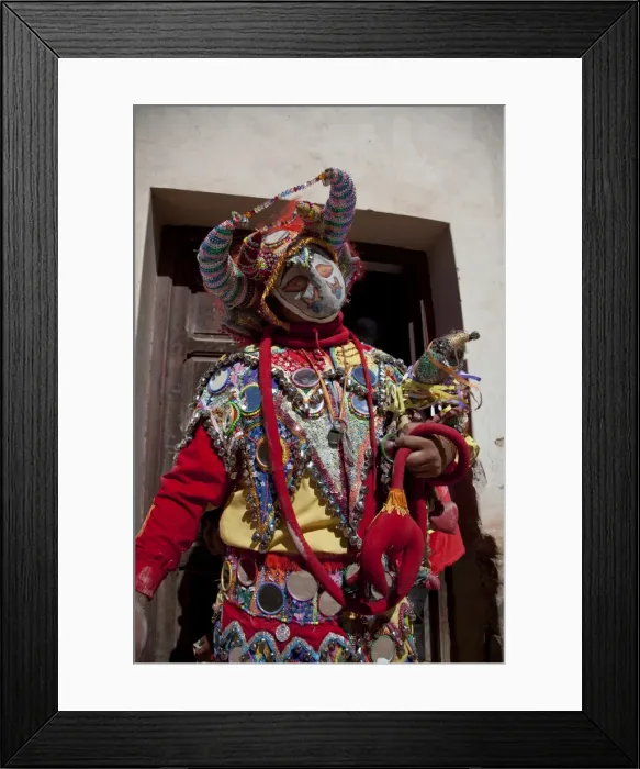 Framed Print : Reveller in costume and mask at Humahuaca carnival in Jujuy province in the Andes Framed Print : Reveller in costume and mask at Humahuaca carnival in Jujuy province in the Andes