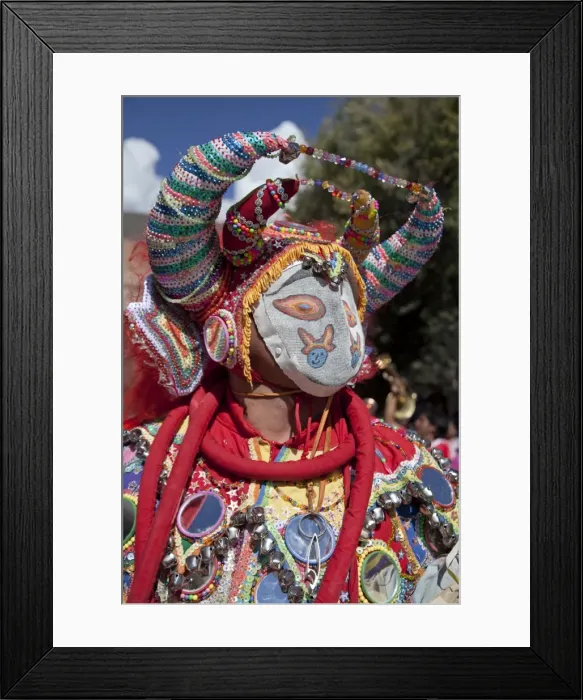 Framed Print : Revellers in costumes and masks at Humahuaca carnival in Jujuy province in the Andes