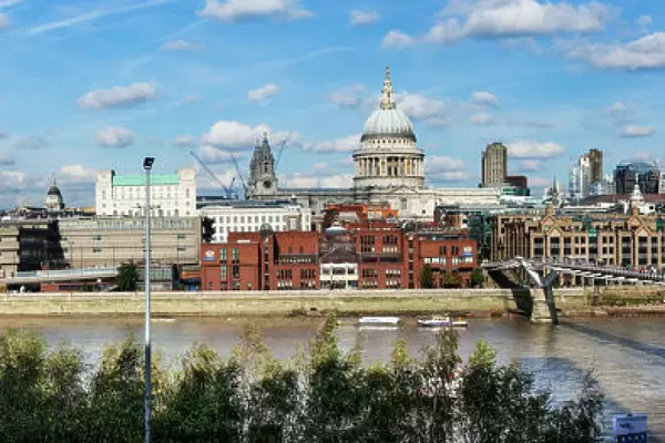 London skyline, St. Pauls and the River Thames from Tate Modern, London, England