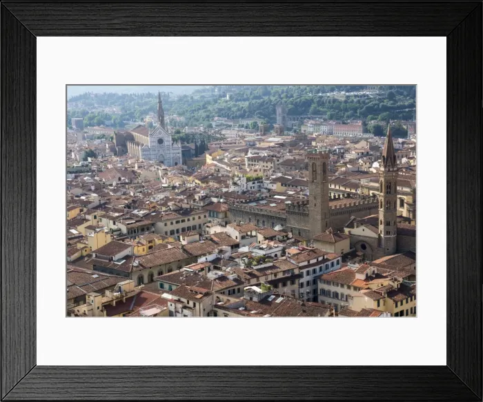 Framed Print : Aerial view from Giotto belltower of Duomo and Basilica of Santa Croce, Florence