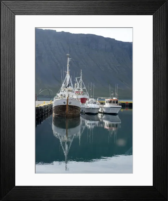 Framed Print : Fishing boats in the harbour at the village of Bildudalur, West Fjords, Iceland Framed Print : Fishing boats in the harbour at the village of Bildudalur, West Fjords, Iceland